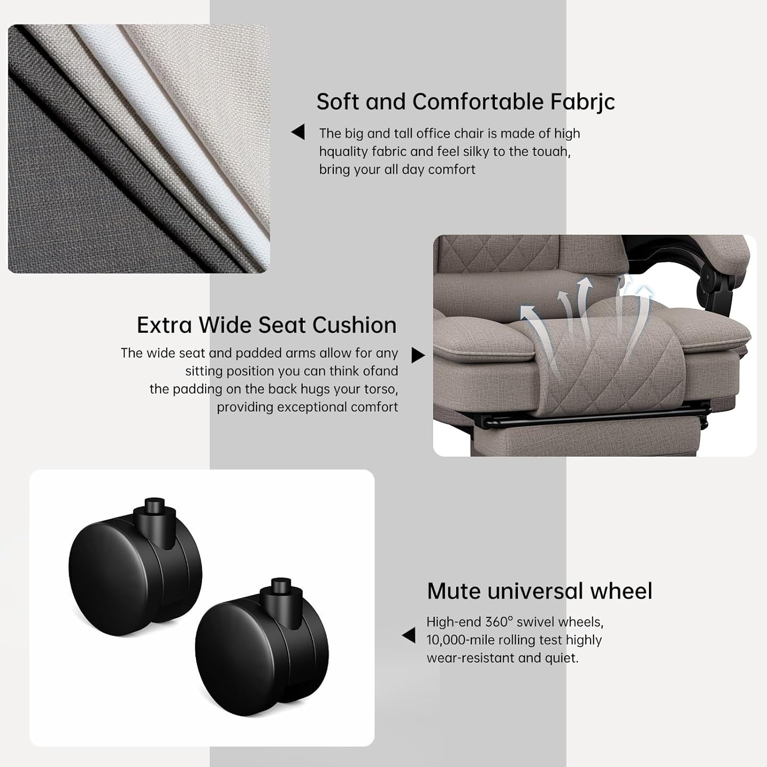 Ergonomic Reclining Office Chair w/Footrest Heavy Duty Memory Foam Light Brown