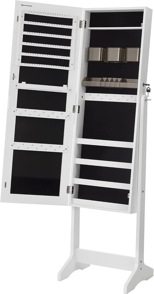 Cloud White Lockable Jewelry Cabinet Mirror Freestanding Storage Organizer