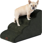 4 Step Dog Stairs for High Bed Non Slip Foam Pet Steps Olive