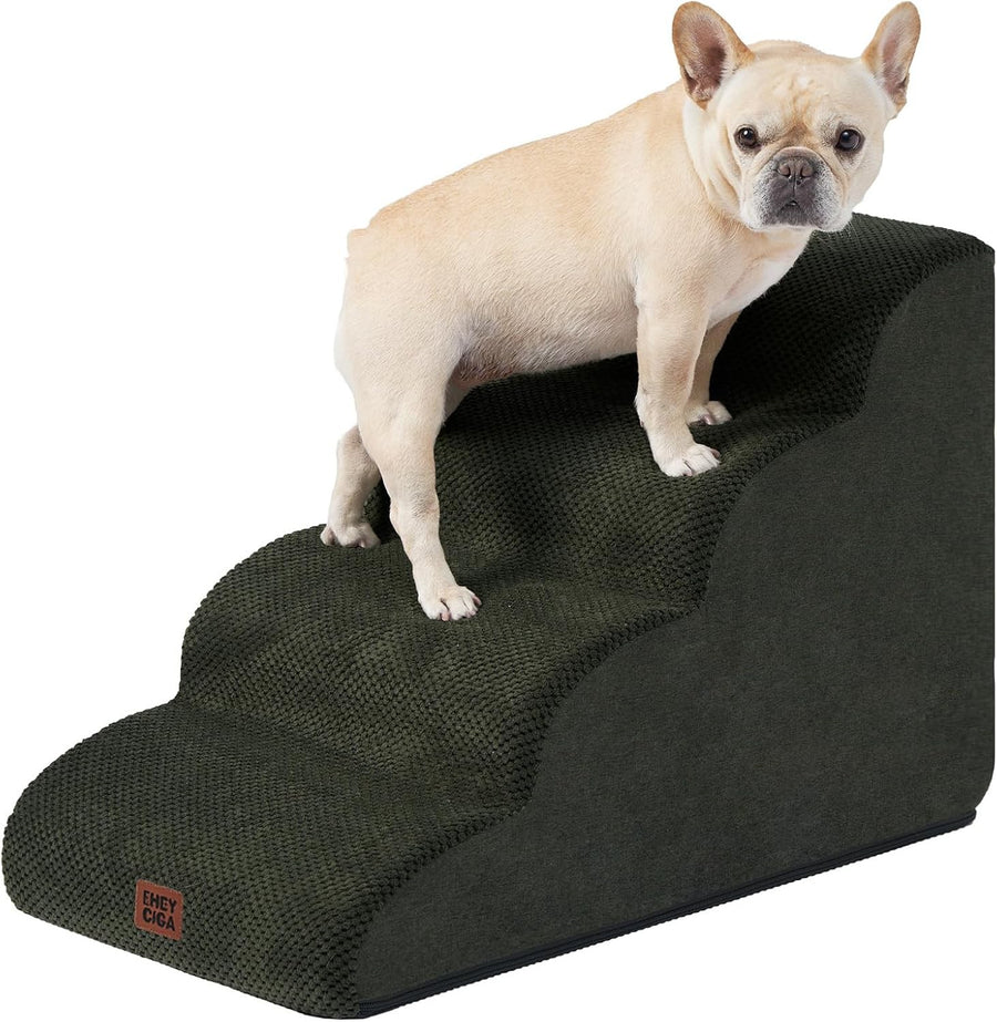 4 Step Dog Stairs for High Bed Non Slip Foam Pet Steps Olive