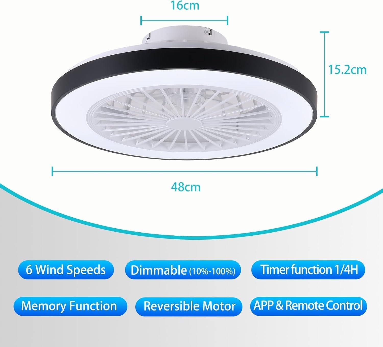 Smart Ceiling Fan, Alexa Control, 6 Speeds, Dimmable Light, Black