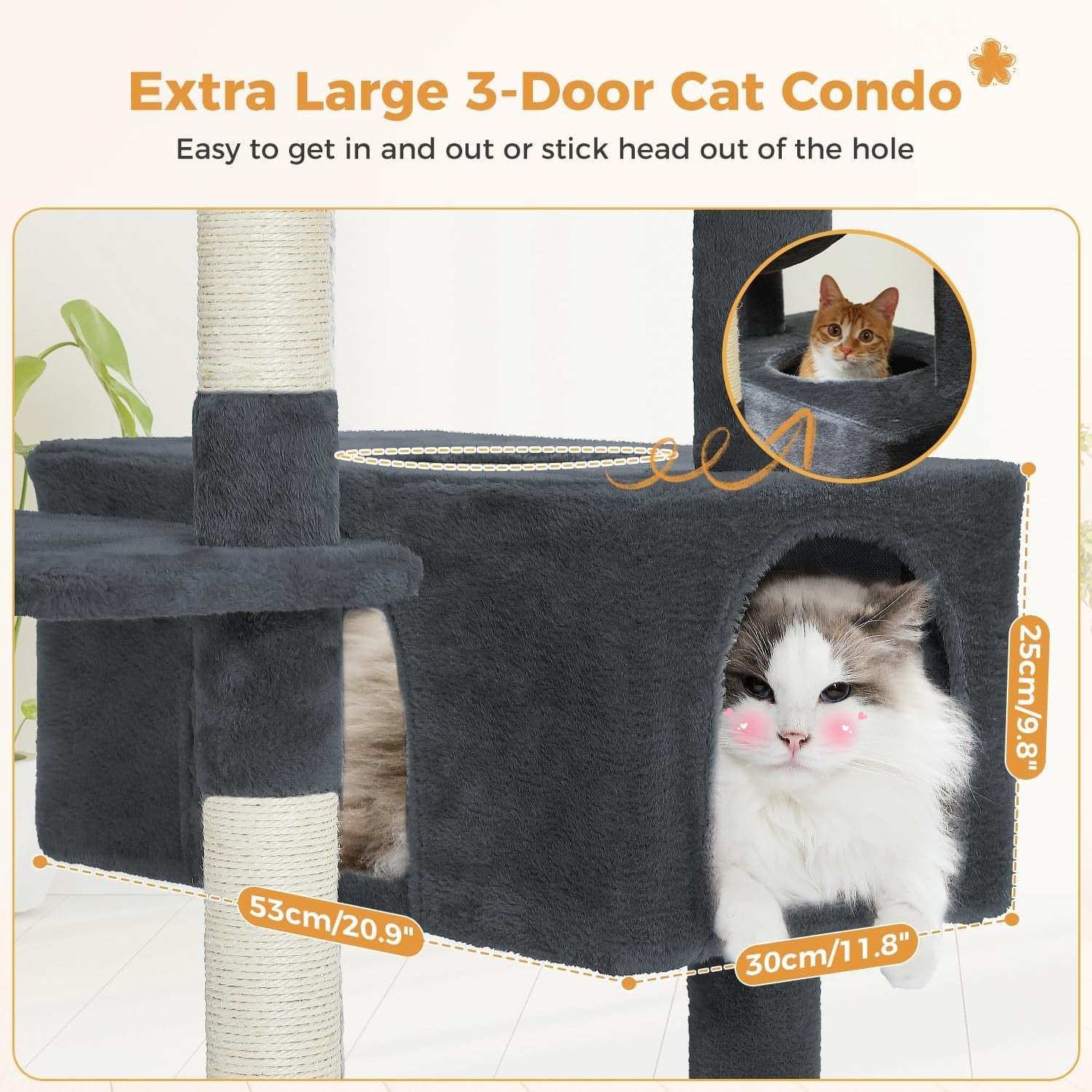 Large Cat Tree 184cm Extra Tall Multi Level Tower Dual Condos & Perches