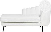 Right-Hand Boucle Chaise Lounge Sofa | Off-White Modern Seat Black Legs