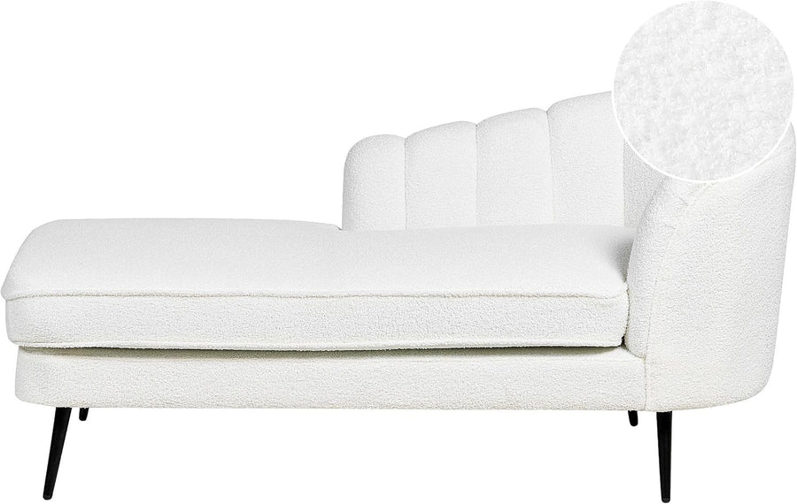 Right-Hand Boucle Chaise Lounge Sofa | Off-White Modern Seat Black Legs