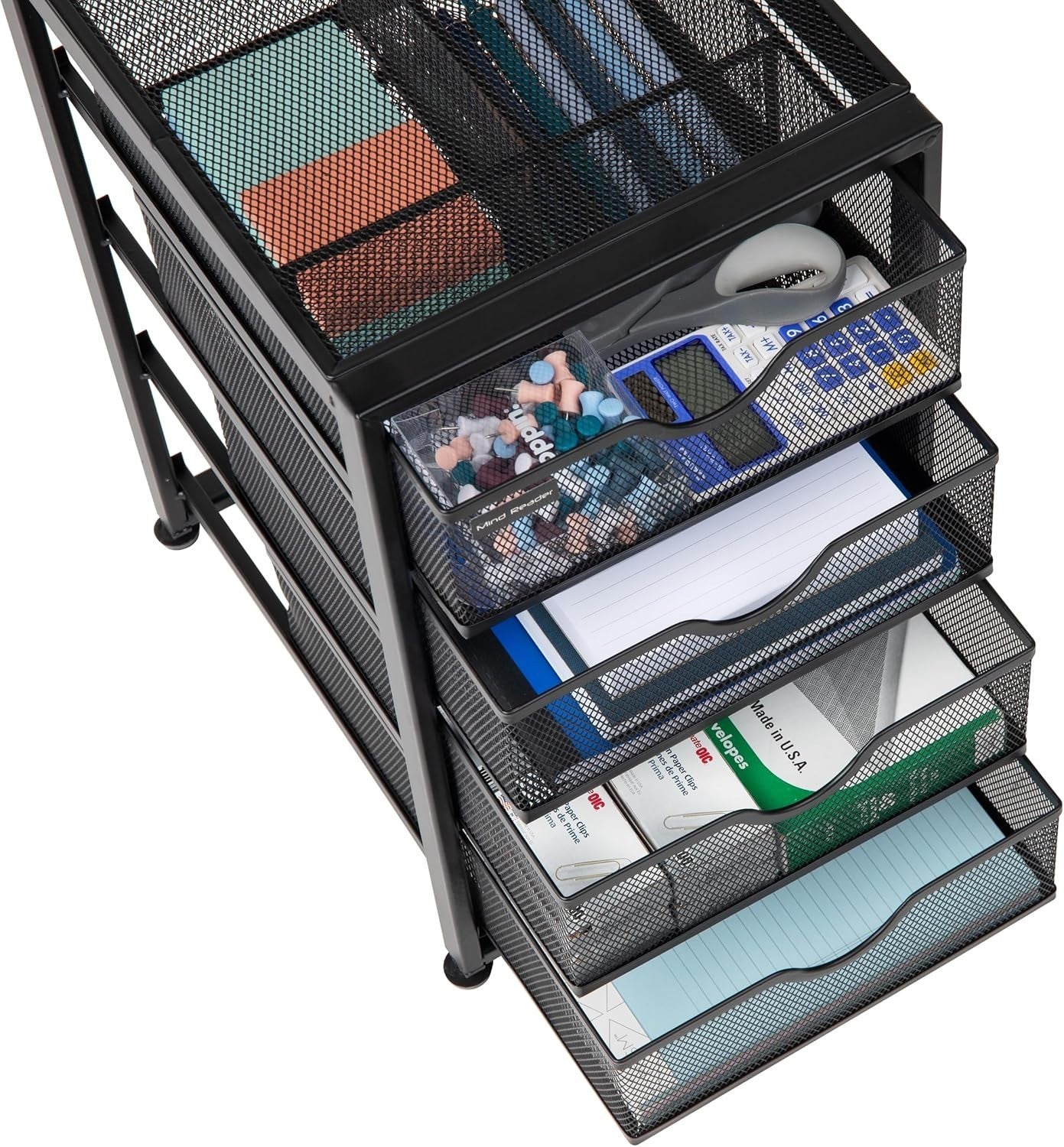 4-Drawer Metal Mesh Desk Organizer, File Storage Cabinet, Home Office