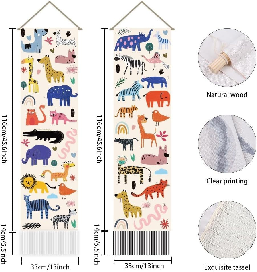 Boho Zoo Animal Tapestry 2pcs 45.7x13in Vertical Wall Hanging