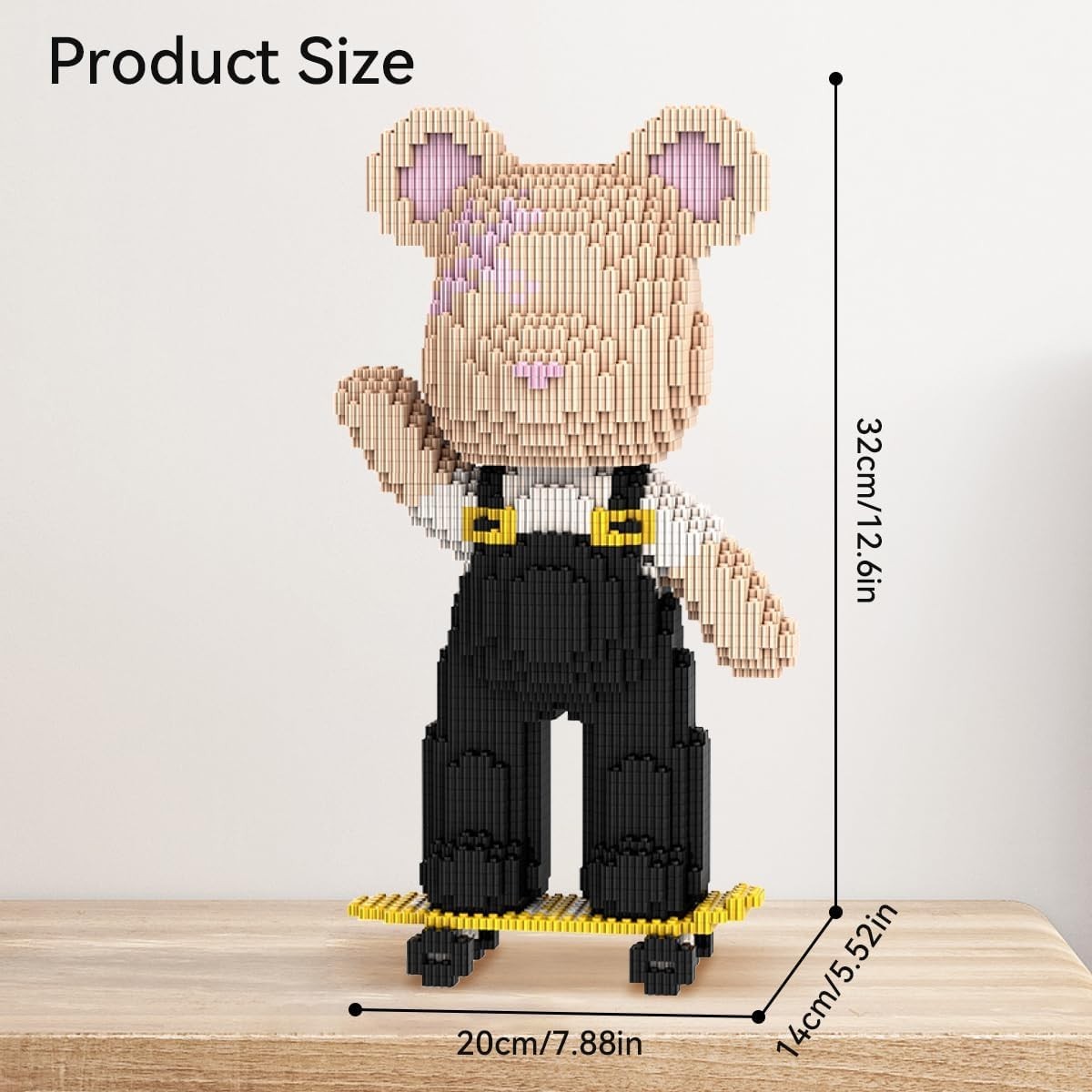 Micro Building Blocks Bear Skateboard Model - 2715 PCS Creative Home Decor