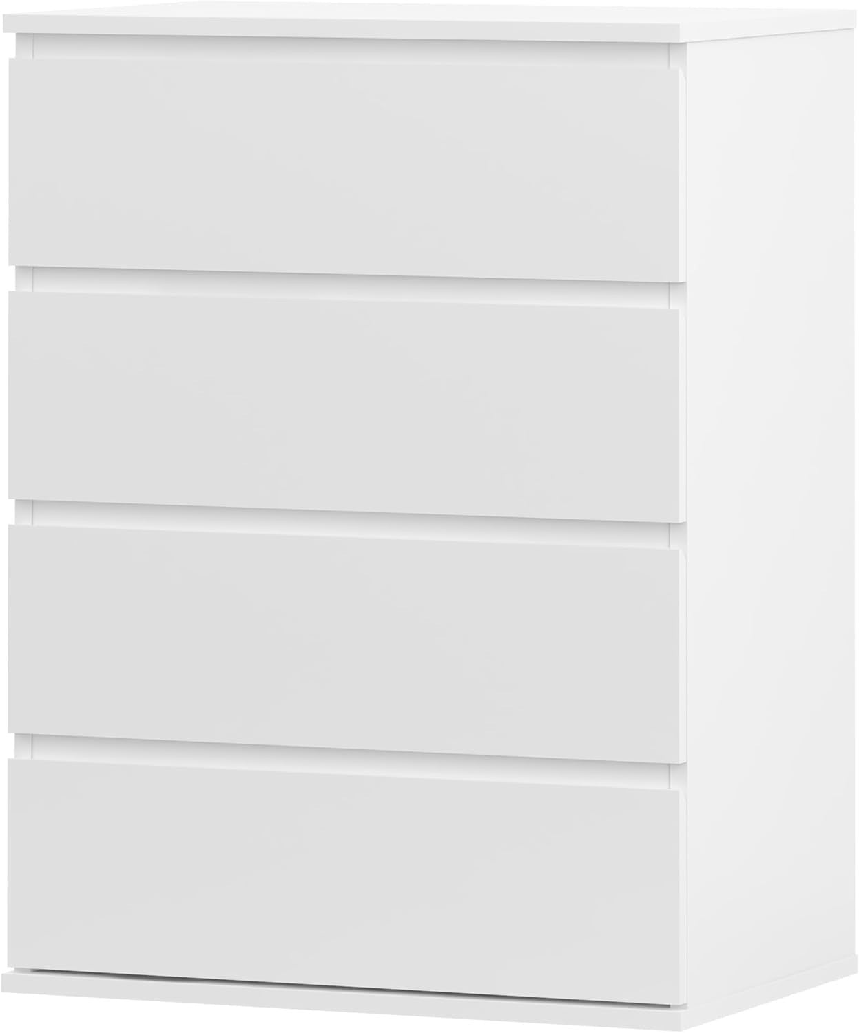 Modern White 4-Drawer Chest Organizer | Sleek No Handle Tall Dresser Unit