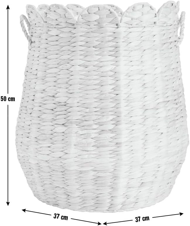 Water Hyacinth Scalloped Laundry Basket 35x40cm Natural Woven Hamper w/ Handles