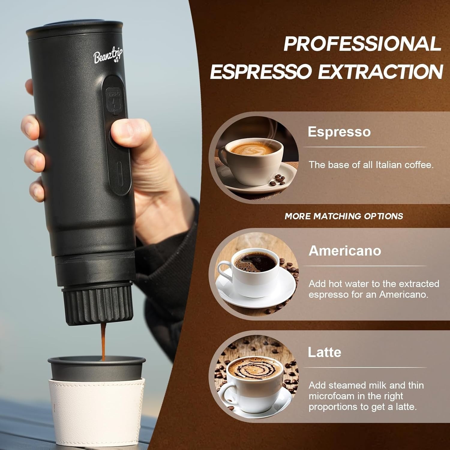 20-Bar Portable Espresso Maker USB-C | Self-Heating Travel Coffee Machine
