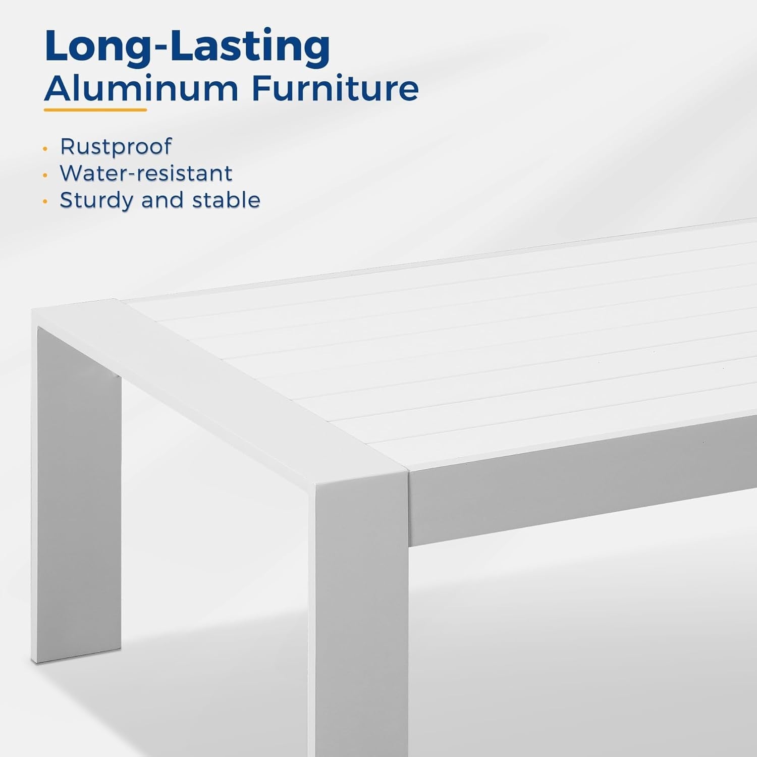 White Aluminum Outdoor Coffee Table, Rectangle Patio Table 109x61cm