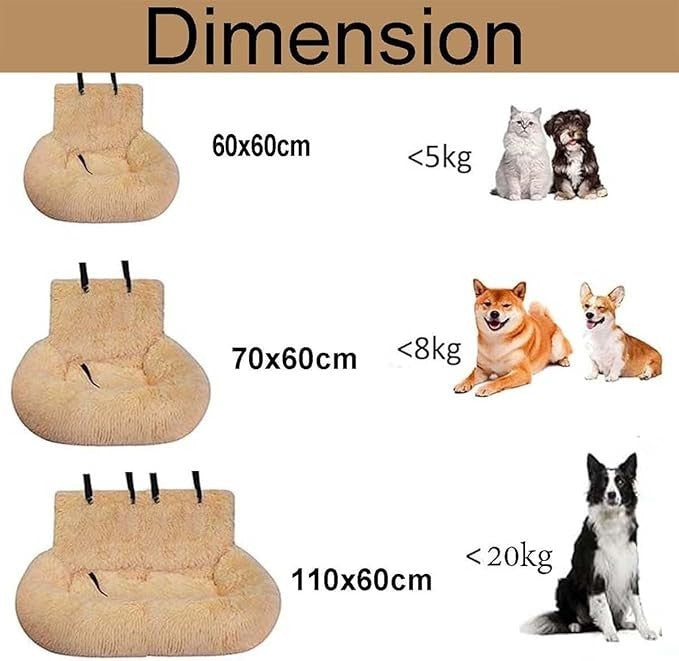 Plush Dog Car Seat Bed Non Slip Travel Booster for Medium Dogs 70cm