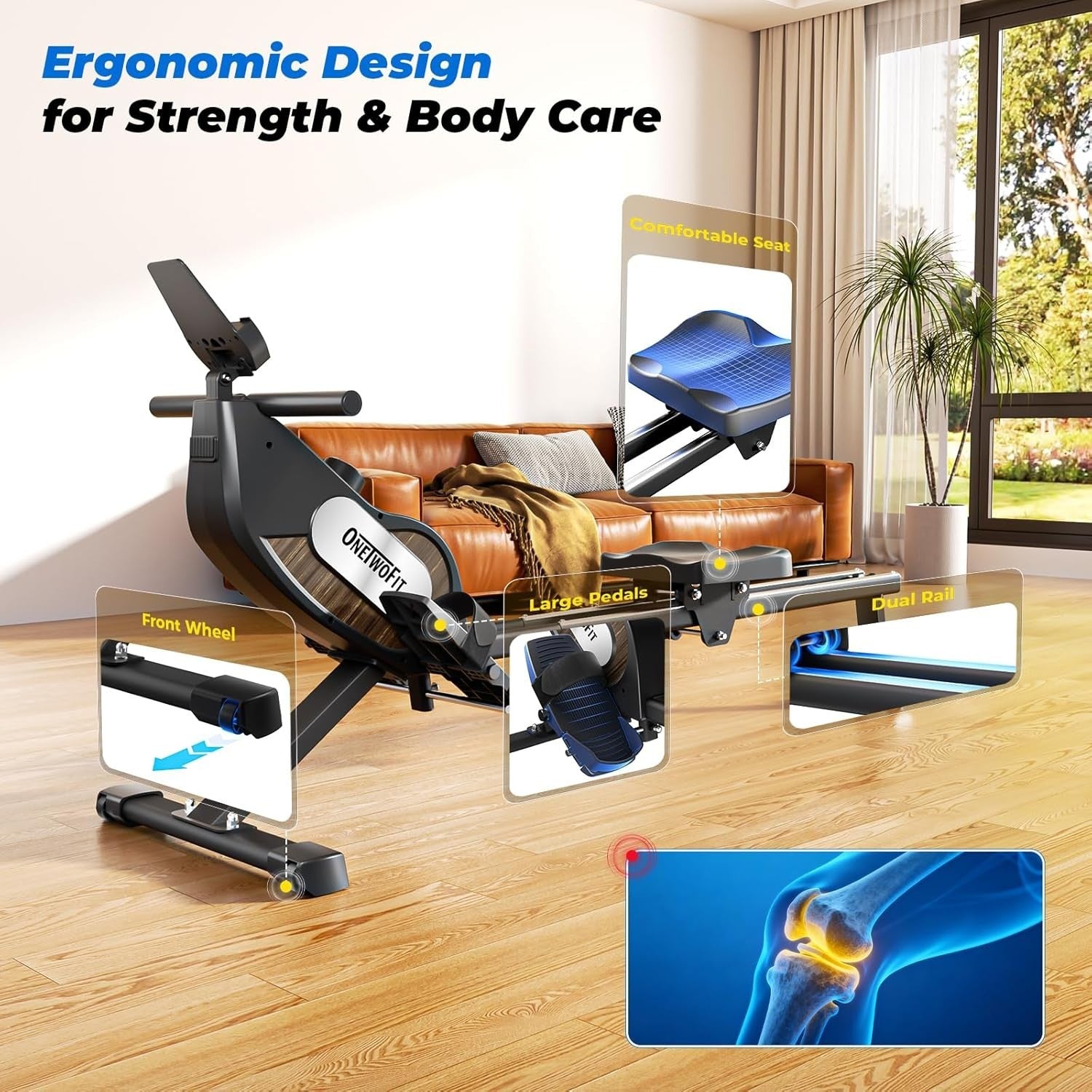 Foldable Magnetic Rowing Machine 16-Level Resistance App Smart Rower 350LB