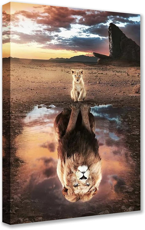 Lion Motivational Canvas Wall Art Black Gold Quote 16x24in