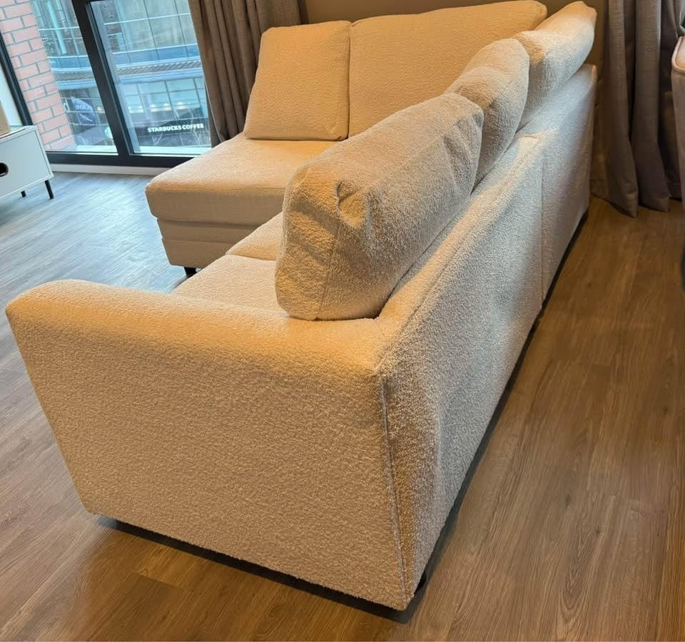Cream L Shape 4 Seater Sofa with Left Hand Footstool – Plush High Back Couch
