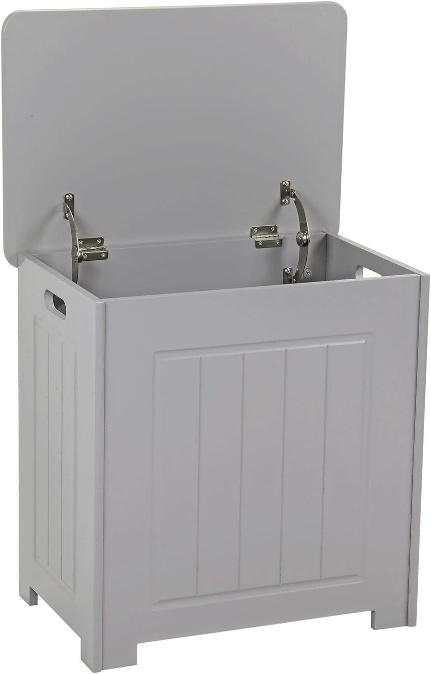 Bathroom Laundry Cabinet Chest Bin Grey Wooden Storage Hamper with Lid