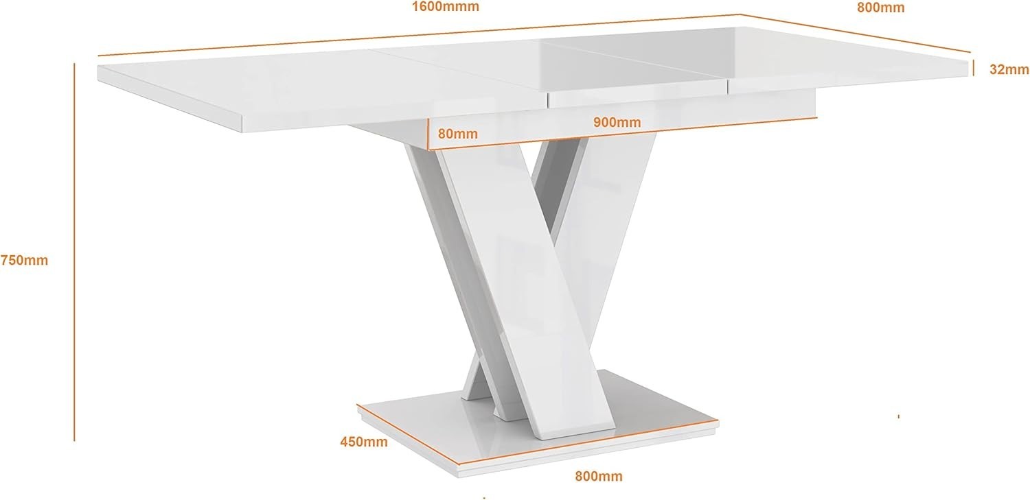 White Gloss Extendable Dining Table Modern 120–160cm Space Saving Room