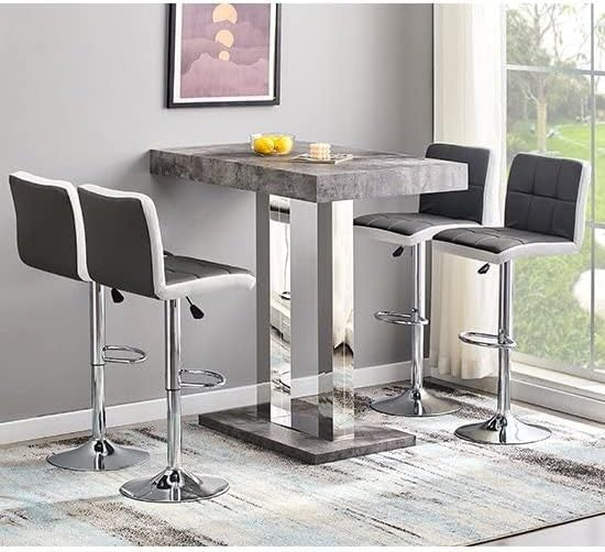 White Concrete Effect Bar Table Chrome Legs, Modern Rectangular Dining Counter