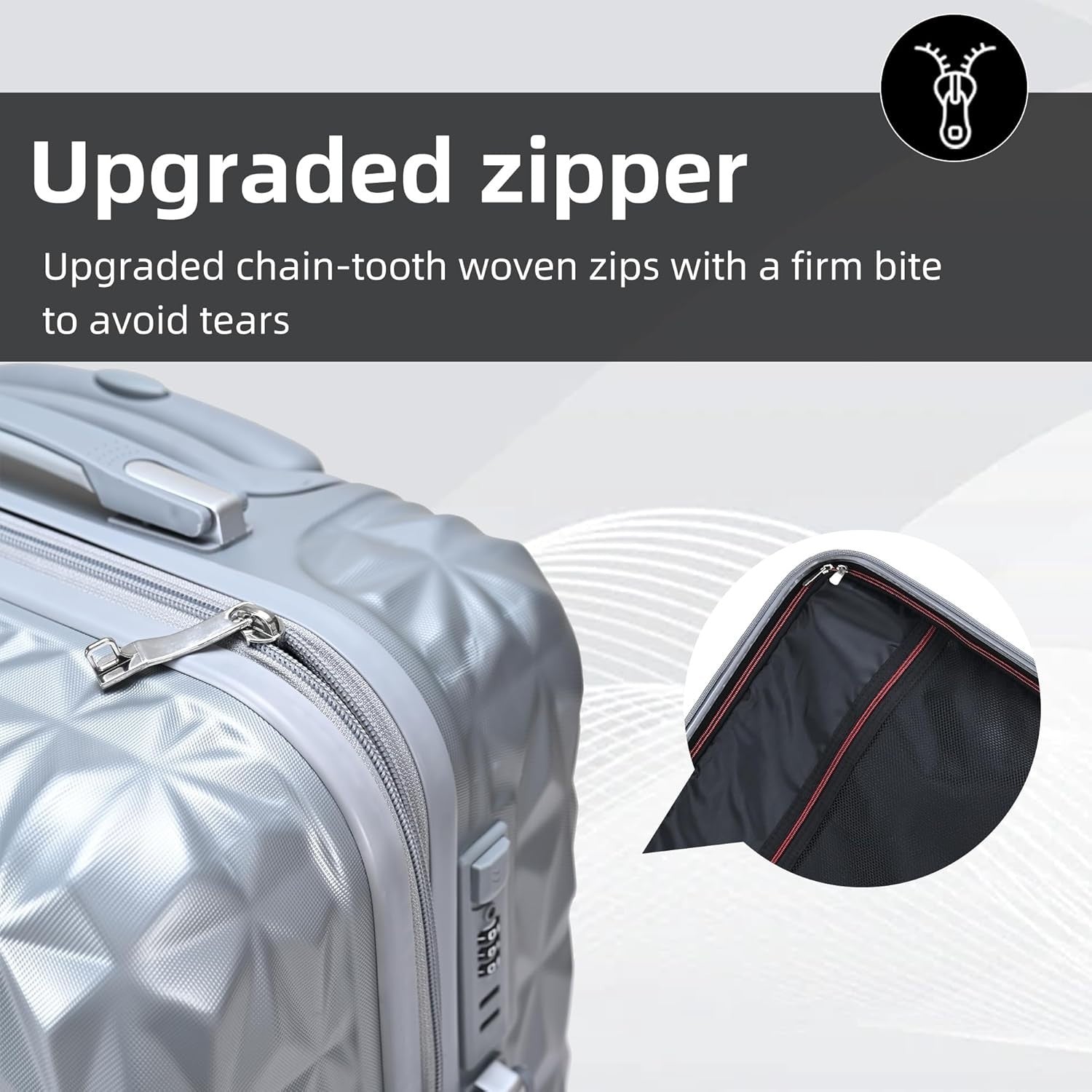 24 Inch Medium ABS Hard Shell Suitcase 4 Dual Spinner Wheels Lock Silver