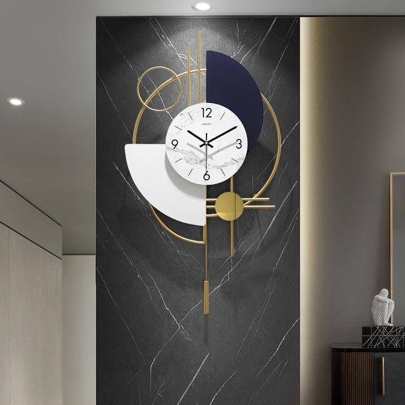 Gold Wall Clock Silent Sweep Large Modern 77cm Pendulum White Black Decor