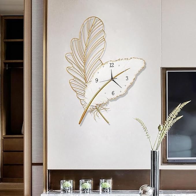 Luxury Feather Wall Clock Silent Modern Art Metal Design Large Decorative Clock