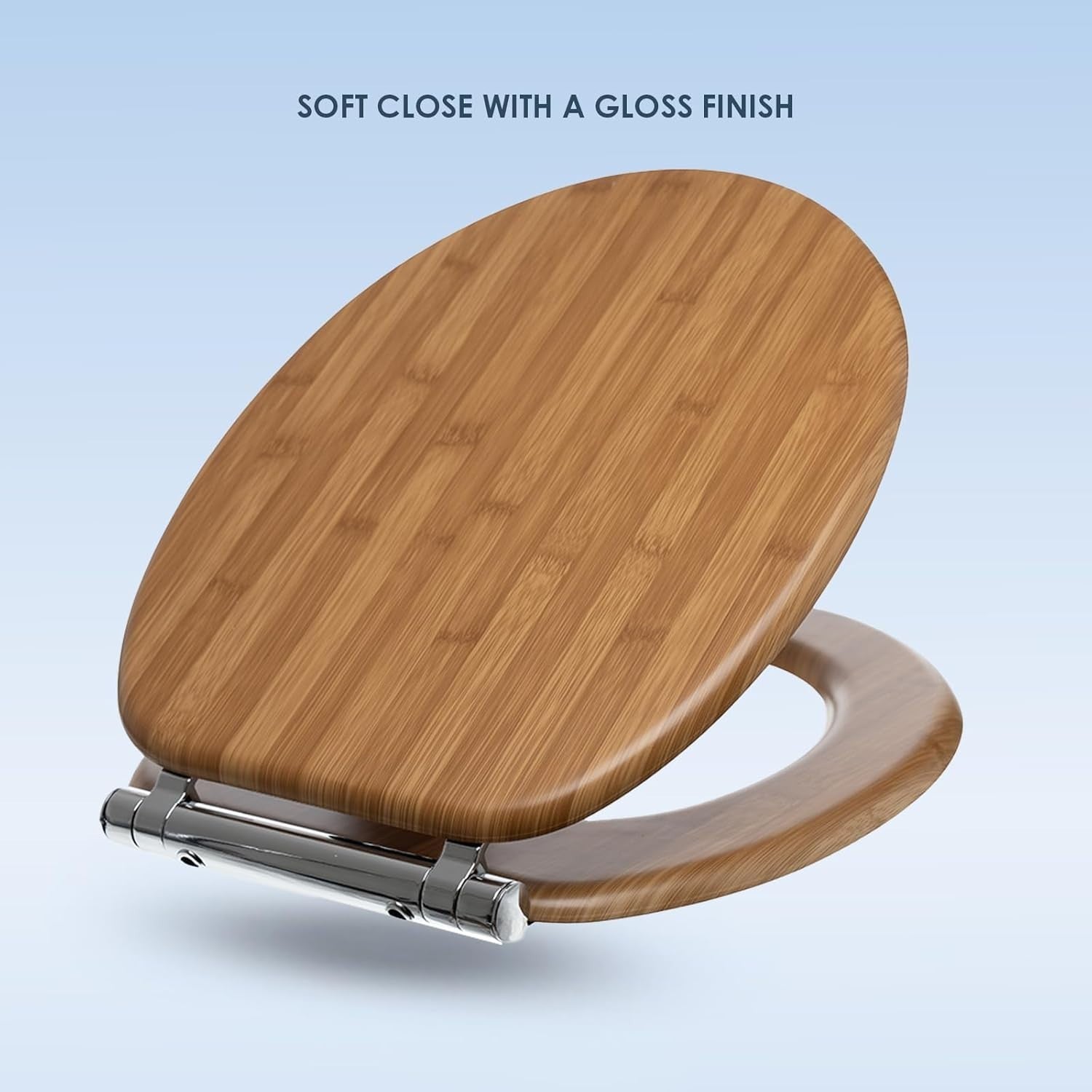 Luxury Bamboo Toilet Seat Soft Close Moulded Wood Stainless Steel Hinges Click