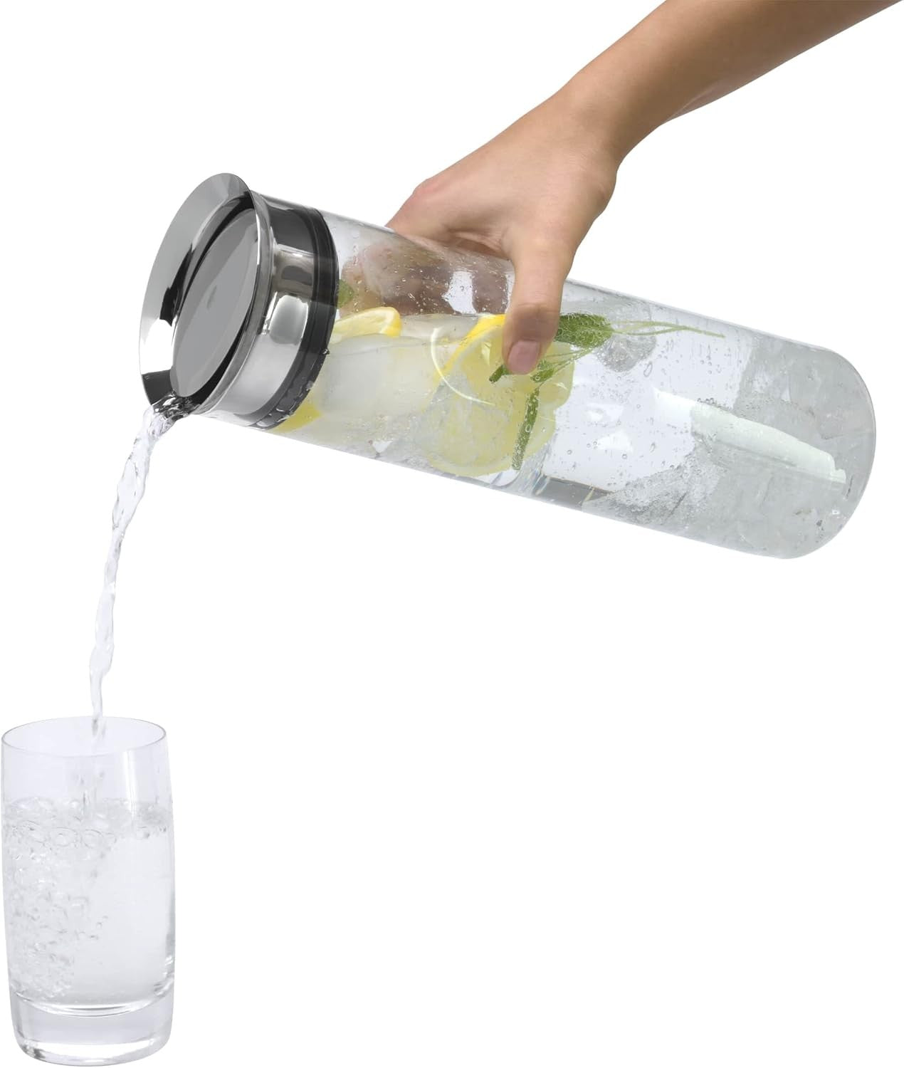 Glass Water Carafe 0.8L with Silicone Lid Lock Handle Leakproof Dishwasher Safe