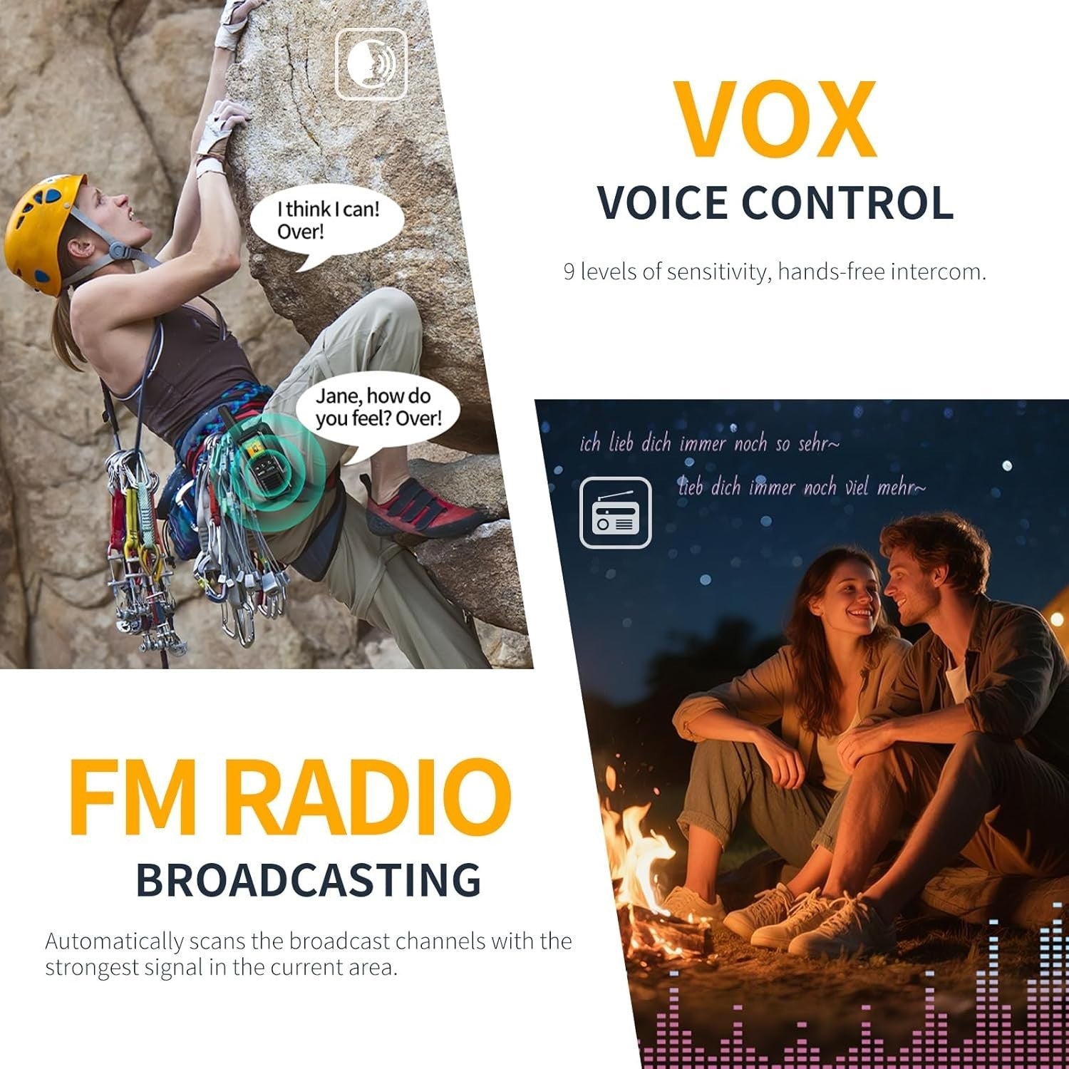 IP67 Waterproof Floating Walkie Talkies 2 Pack Long Range VOX FM SOS