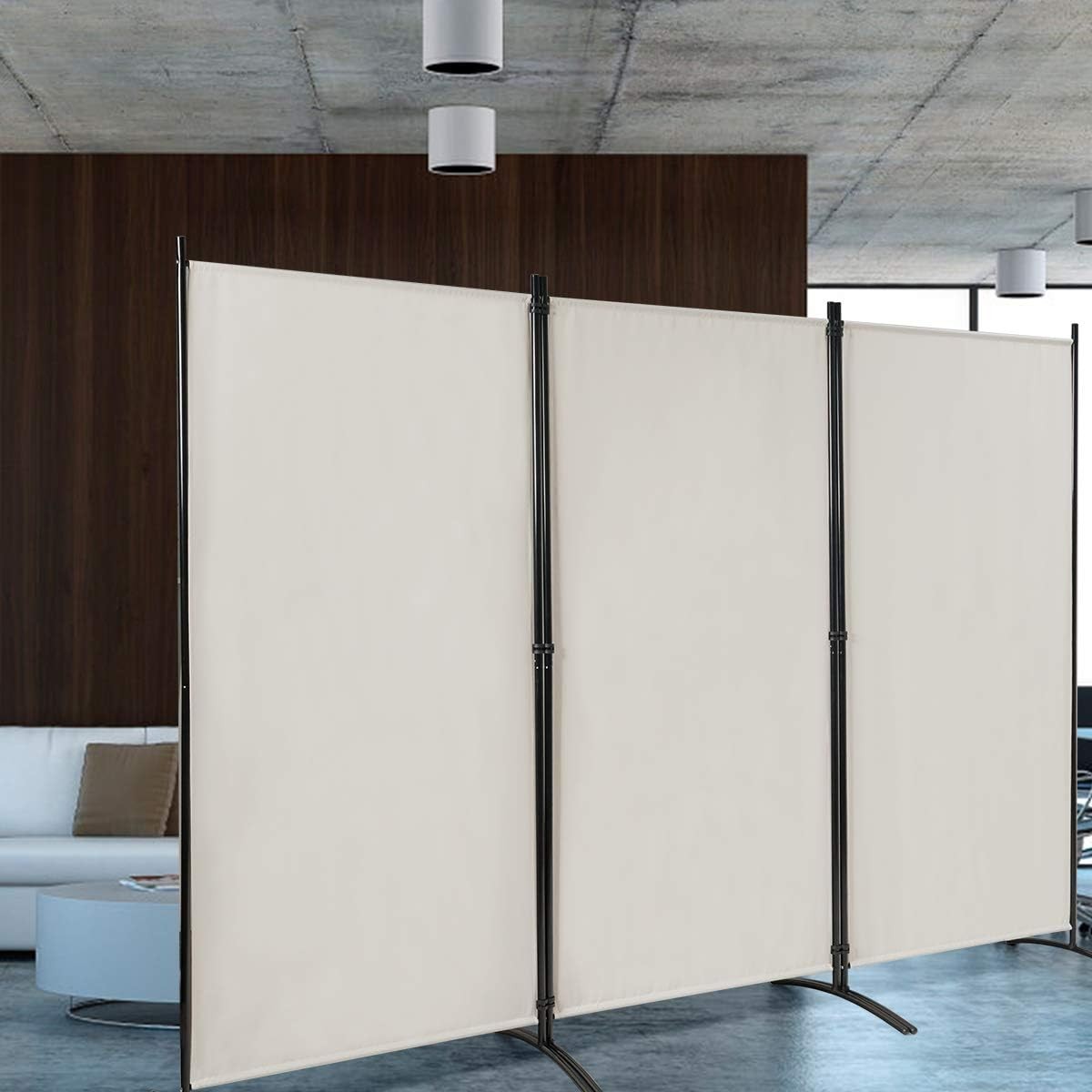 3 Panel Beige Folding Room Divider Privacy Screen Partition for Home Office