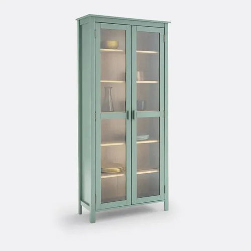 Tall Pine Display Cabinet Glass Doors | Modern Kitchen Bookcase Storage