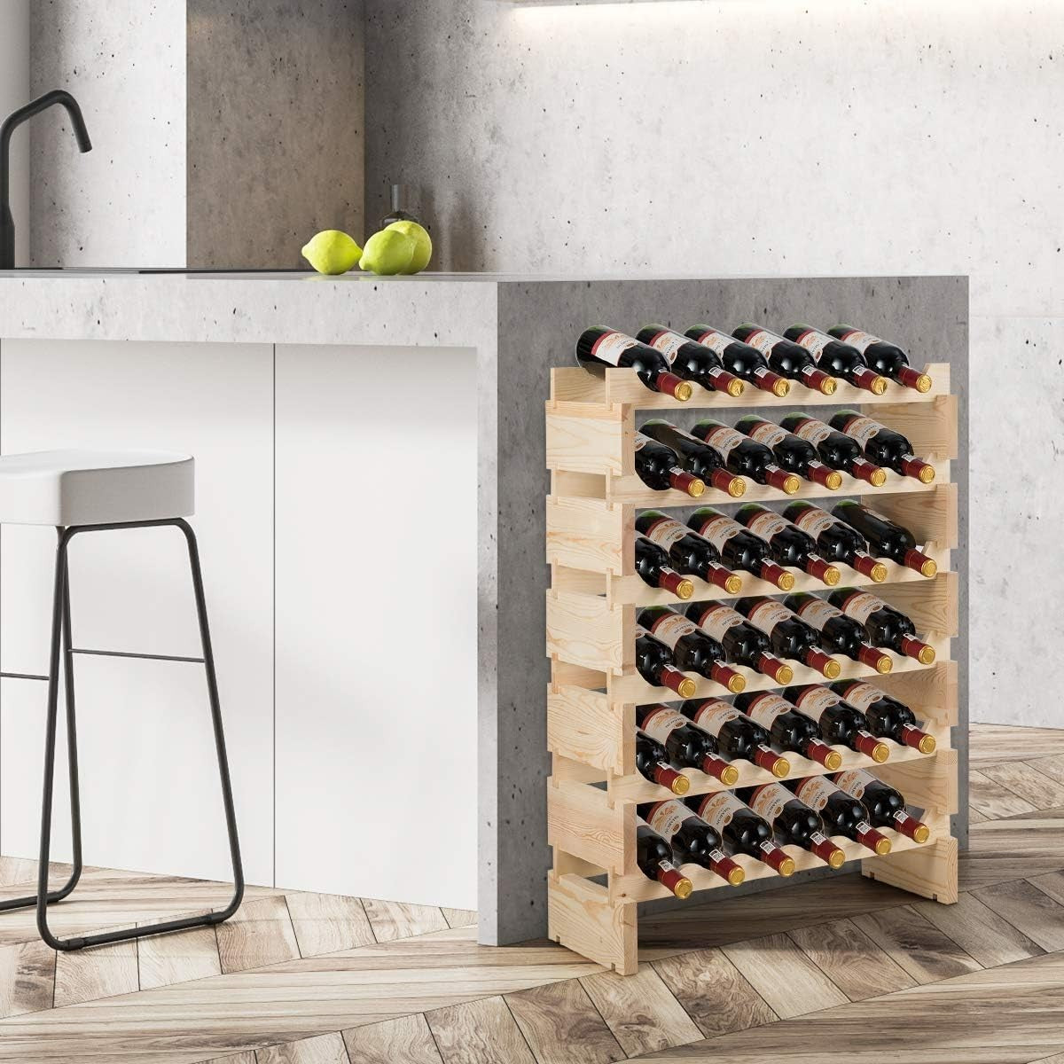 Stackable Wooden Wine Rack 36 Bottle Holder Natural Pine Freestanding Storage
