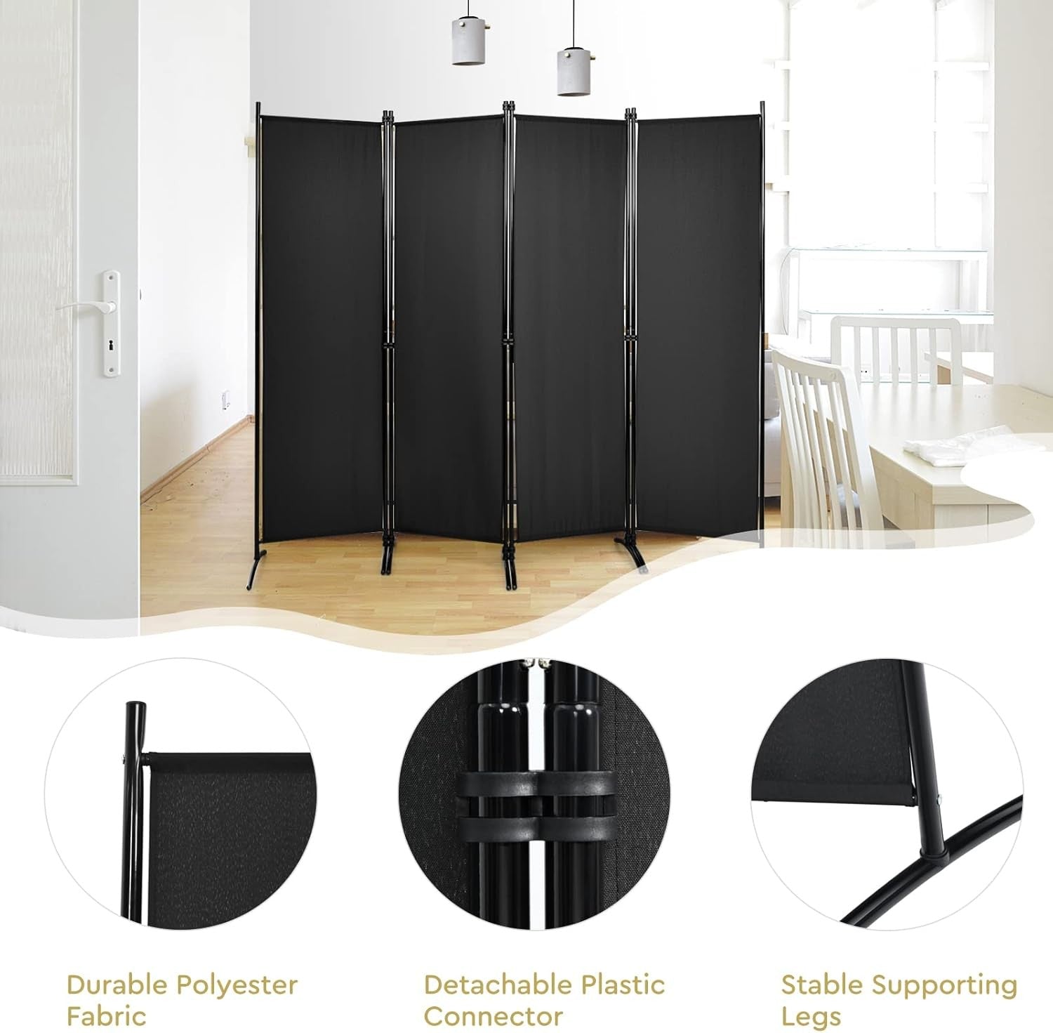 4 Panel Folding Room Divider Privacy Screen Freestanding Partition Wall Black
