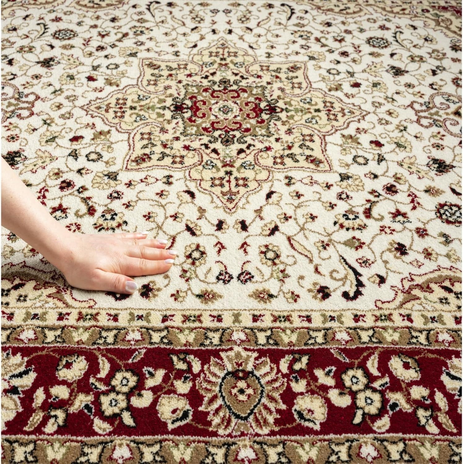 Cream Traditional Rug 120x170cm Soft Floral Non Slip Living Room Carpet