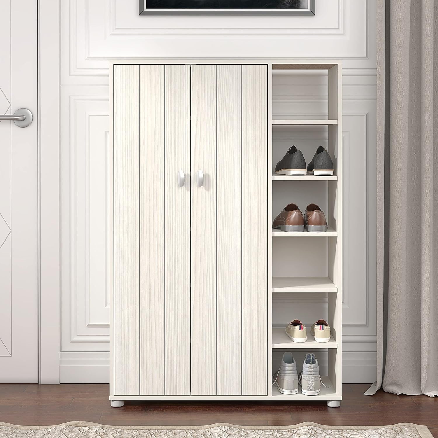 Cream Oak 2-Door Shoe Cabinet 24-Pair Storage 79.6x35.3x119cm