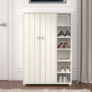 Cream Oak 2-Door Shoe Cabinet 24-Pair Storage 79.6x35.3x119cm