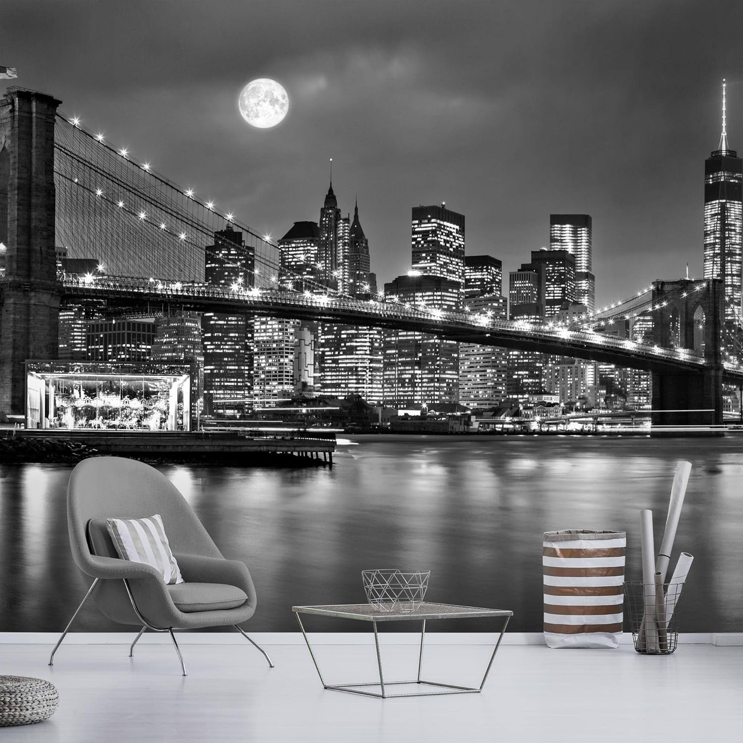 Brooklyn Bridge Night Wall Mural 352x250cm XXL Wallpaper