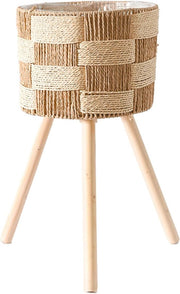 Rattan Plant Stand Indoor Outdoor Tripod Wooden Legs Flower Pot Basket Holder