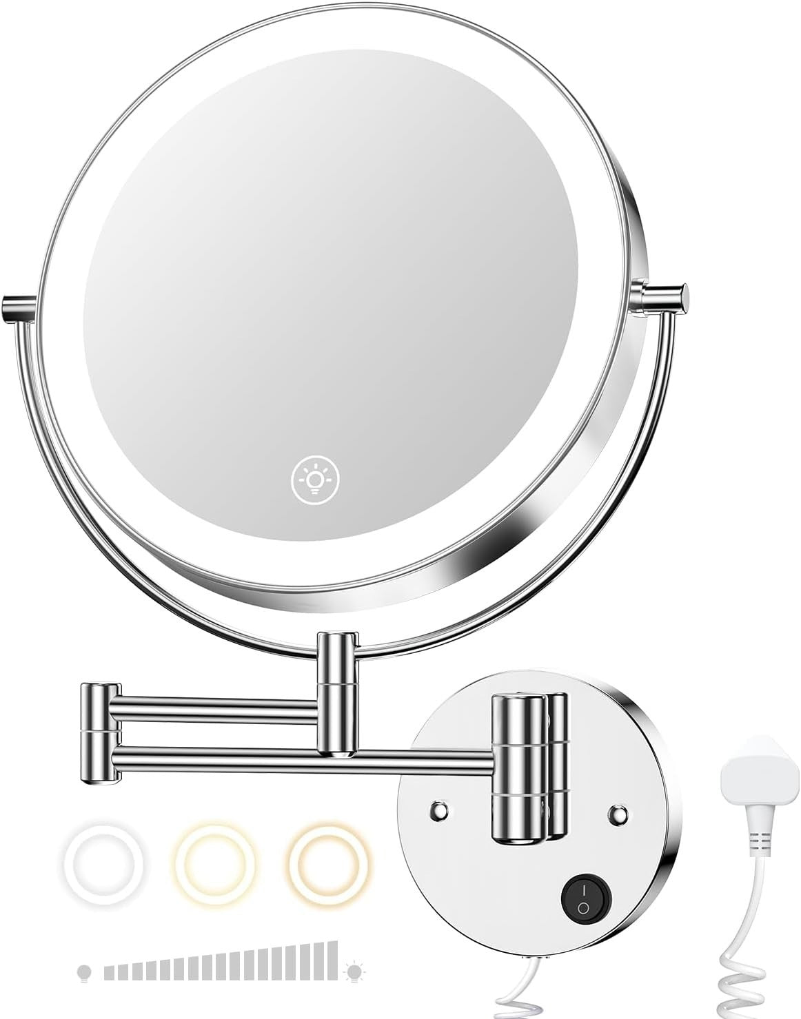 Wall Mounted Lighted Makeup Mirror 9" LED 1X/10X Magnification Touch