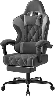 Ergonomic Fabric Gaming Chair Recliner w/ Footrest & Lumbar Support