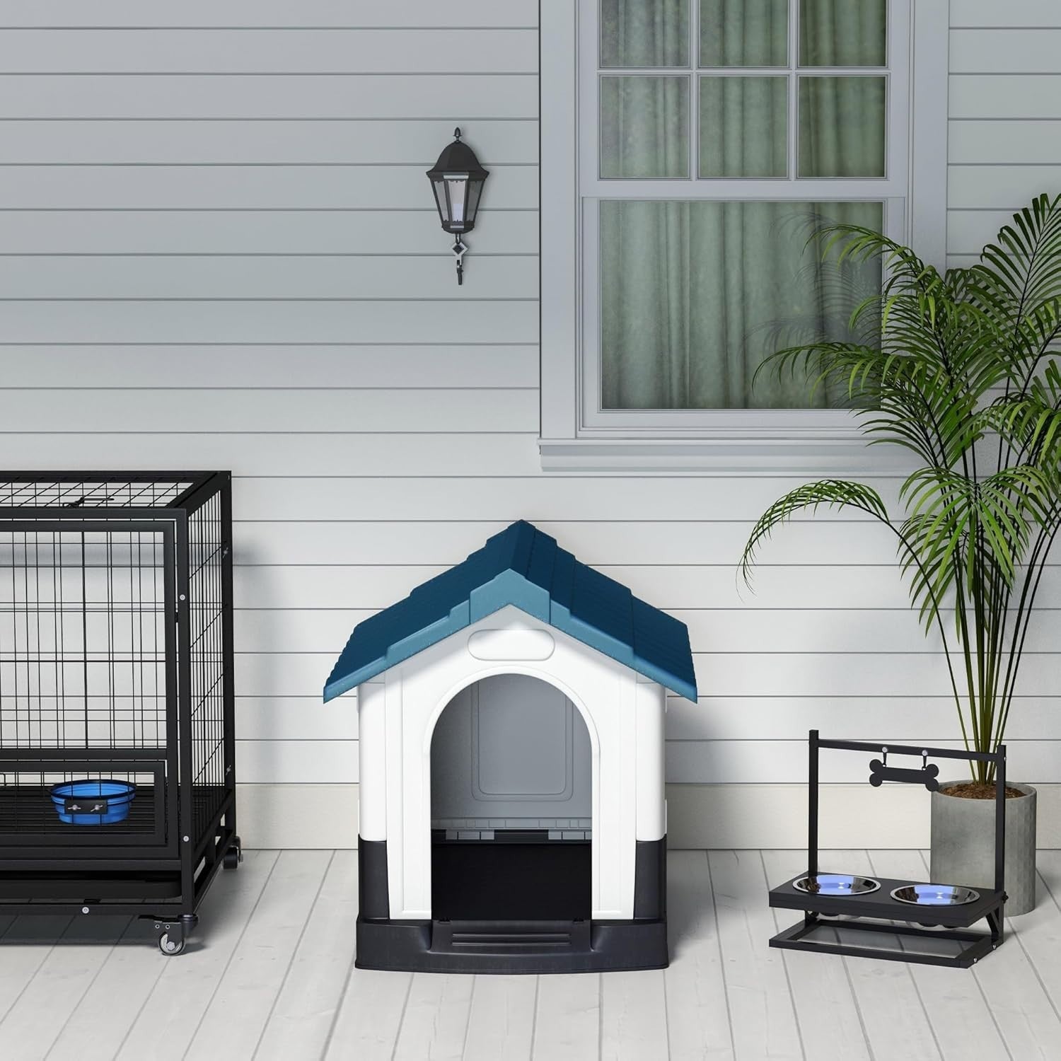 Small Outdoor Dog House Weatherproof Kennel with Vents & Raised Base – Blue