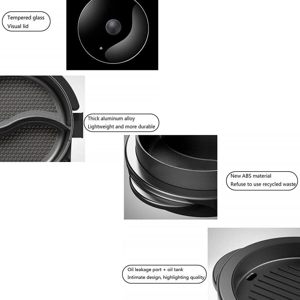 2 in 1 Electric Hot Pot & Grill Non-Stick Teppanyaki BBQ Pan Adjustable Heat