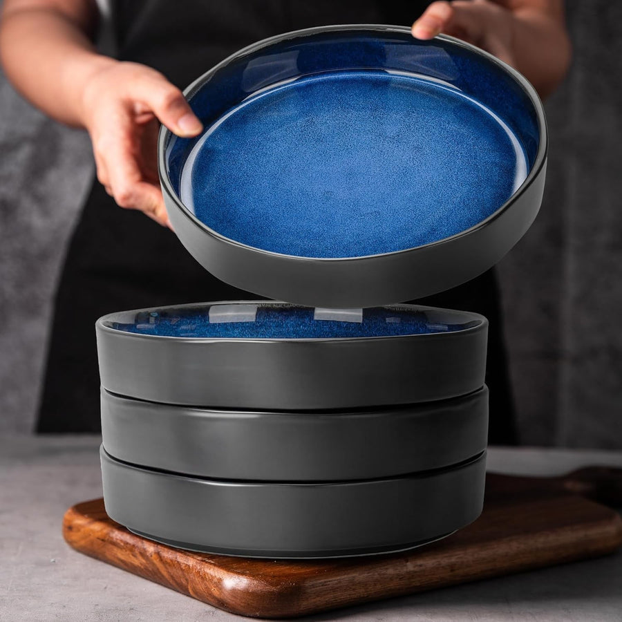 4pc Large Pasta Bowls 22cm Deep Porcelain Serving Bowls Blue Set