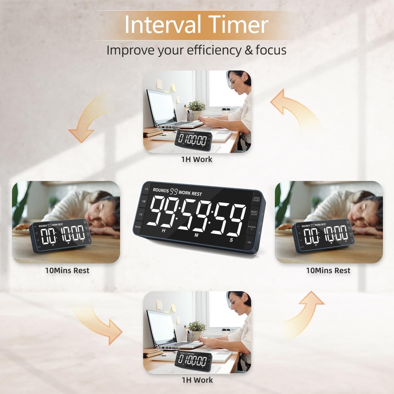 Large Digital Kitchen Timer Clock 99h Countdown Count Up LED Magnetic