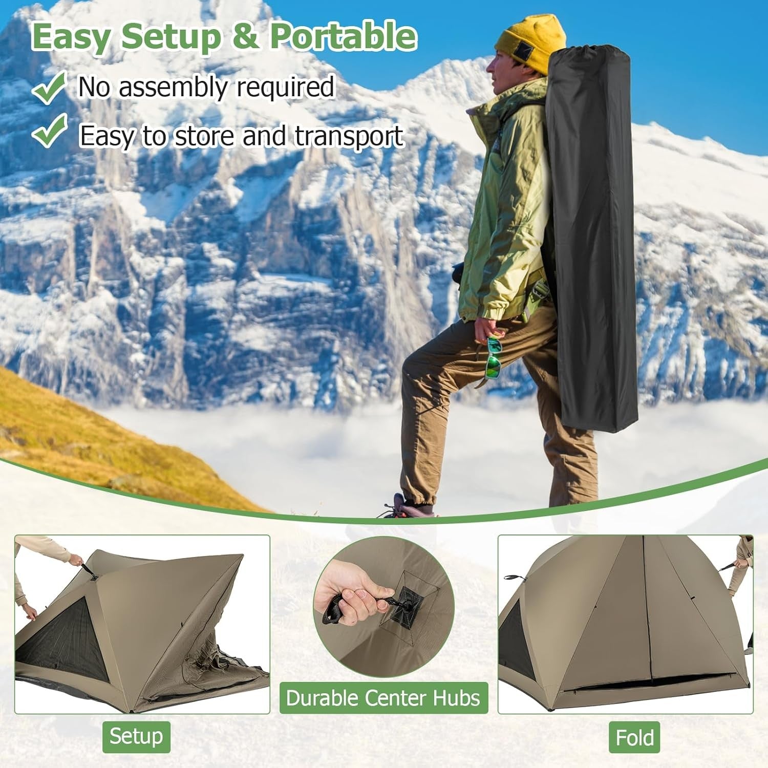 4-6 Person Instant Pop Up Camping Tent 6 Sided w/ Rainfly