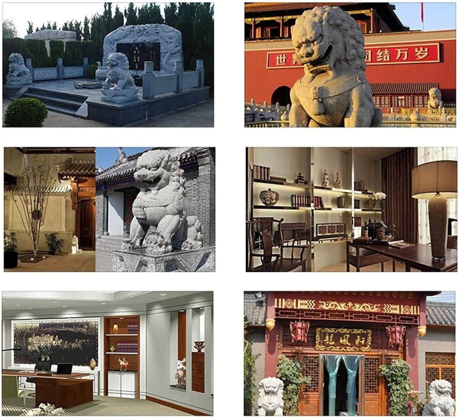 20cm Large Foo Dog Lion Statues Pair Stone Outdoor Feng Shui Guardian Home Decor