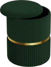 Dark Green Velvet Round Storage Stool – Padded Ottoman with Hidden Space