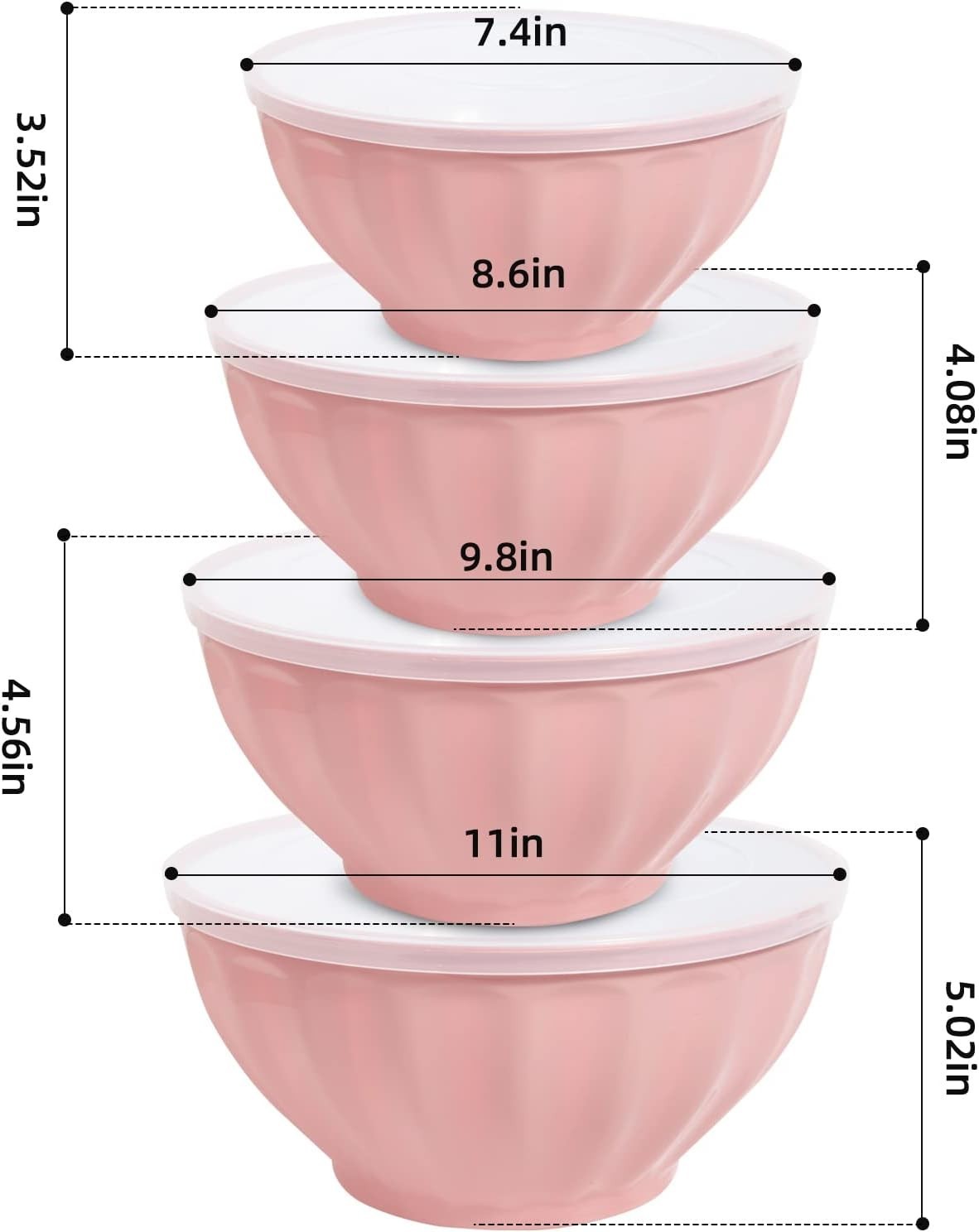 4-Piece Large Plastic Mixing Bowls Set with Lids & Whisk Microwave Safe