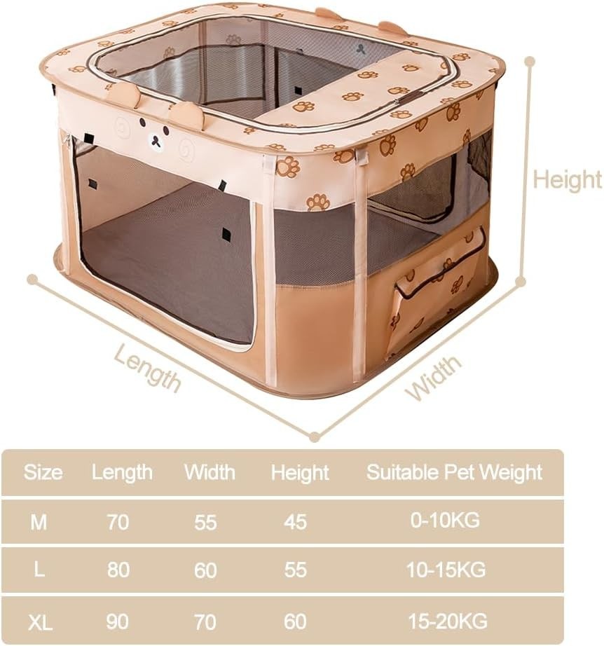 XL Foldable Pet Playpen Portable Dog Cat Kennel Tent Indoor Outdoor Mesh Brown