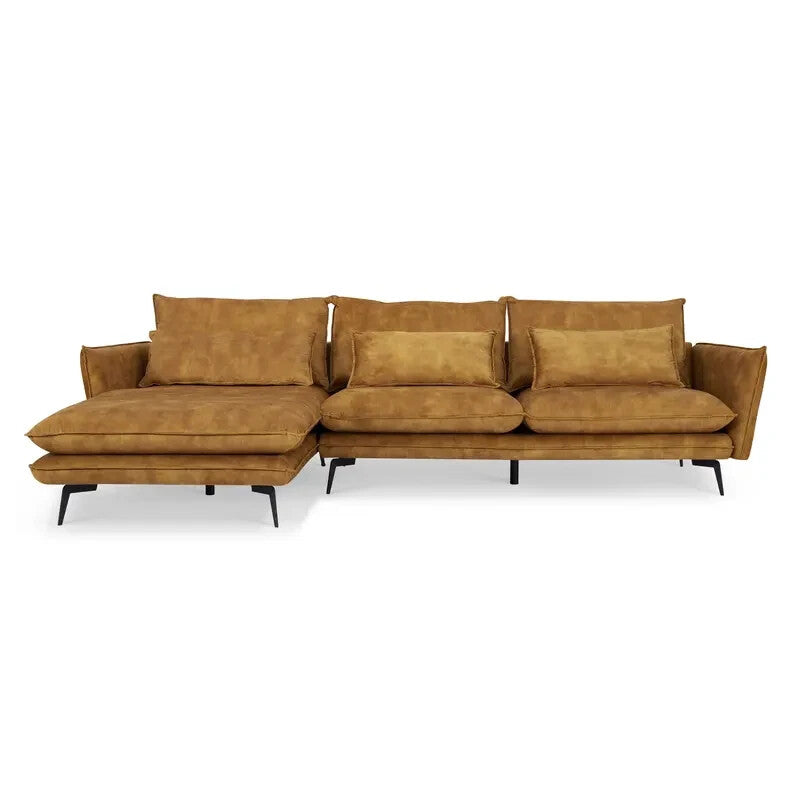 Luxury Velvet Corner Sofa Left Chaise 3 Seater Gold | Modern UK Made