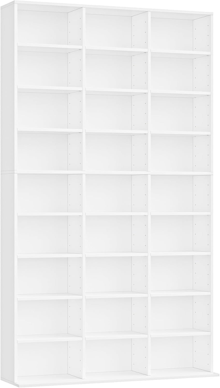 Tall CD DVD Storage Bookcase 27 Shelf Media Tower Adjustable White 190cm
